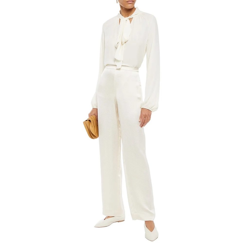 Theory Hammered Satin Straight Leg Pants, Off White, Sz 6 NWT